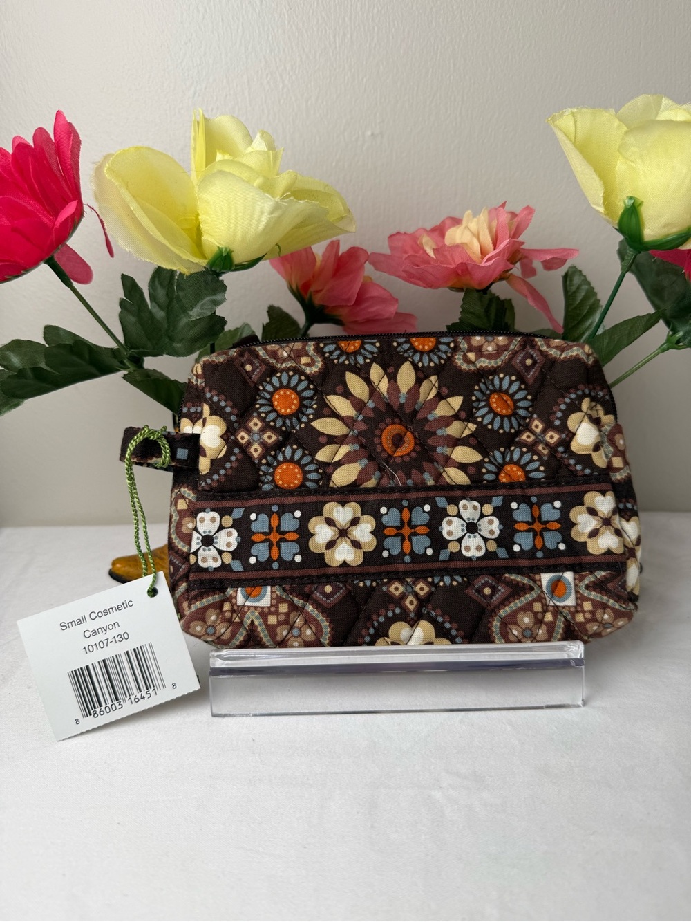 NWT Vera Bradley Canyon Small Cosmetic Bag Brown and Orange Floral Cosmetic Bag